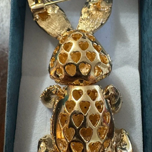 Sparkling Crystal Bunny Brooch with movable head and arms - Picture 6 of 15